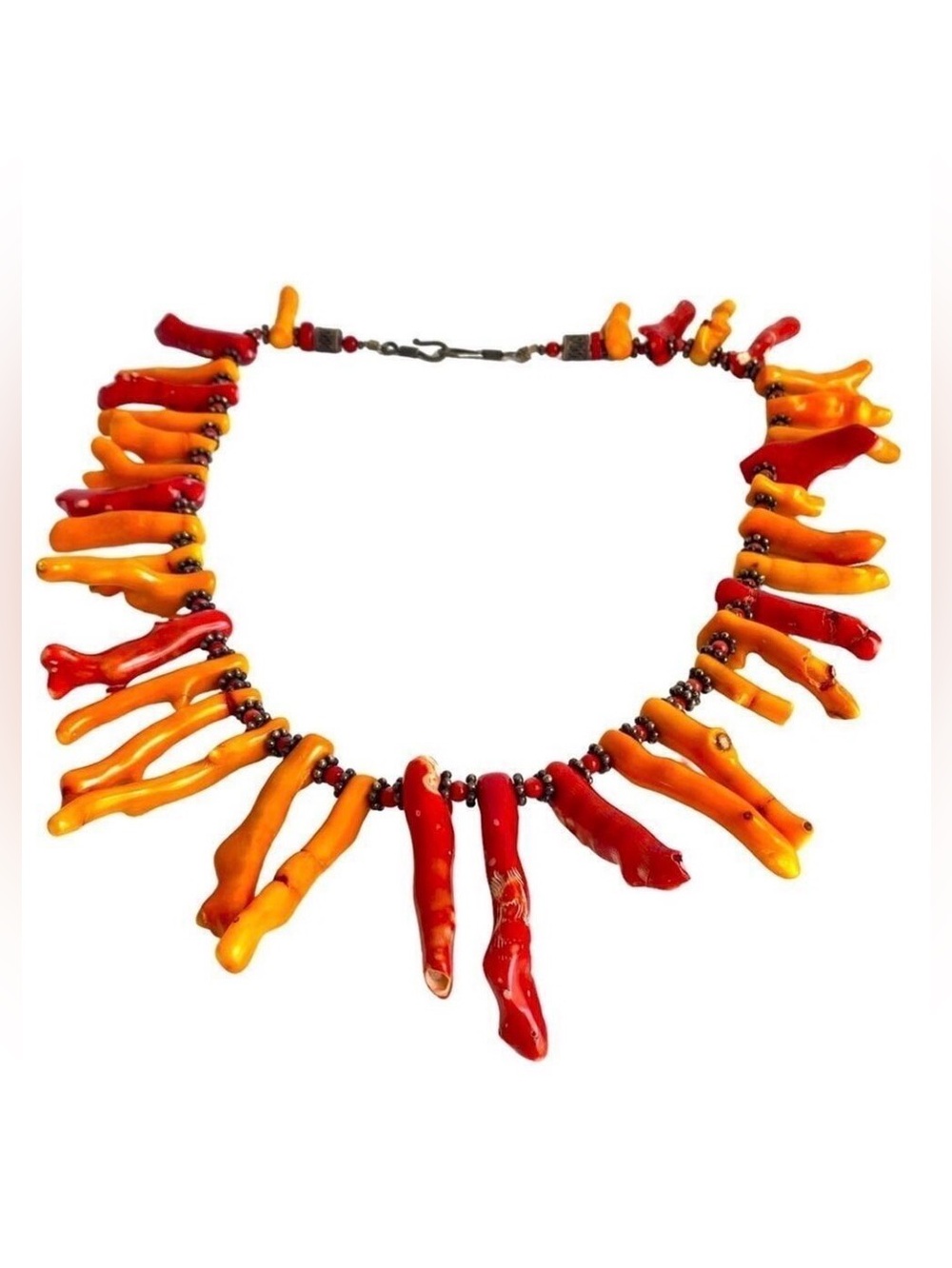 Coral Branch Necklace HUGE Beads‎ Dyed Red Orange Maximalist Iris Apfel Vintage